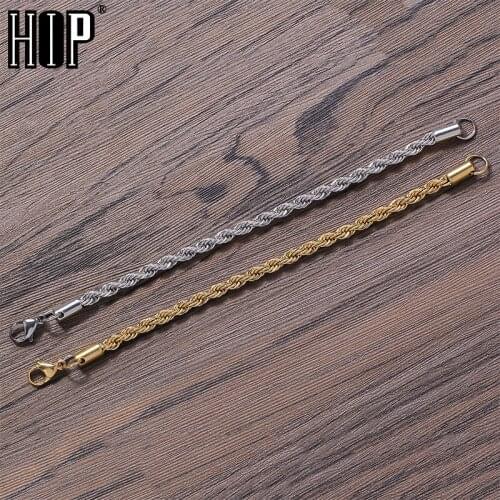Hip Hop 5MM 316L Stainless Steel Rope Chain Bracelet Gold Silver Color for Men Women Fashion Jewelry Gift