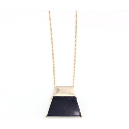 Light Yellow Gold Color Alloy Geometric Blue Sand Stone Pendant Link Chain Necklace Rose Pink Quartz Jewelry
