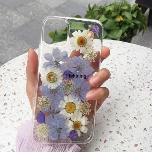 Dried Pressed Flowers Phone Case For iphone 12 Case Soft TPU Transparent Case for iphone X XR XS 11 Pro Max 6 6S 7 8 Plus Cover