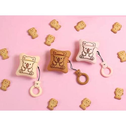 For AirPods pro Case Cute Cartoon Koala Biscuits Bear Earphone Case For Apple Airpods 1/2 Protect Cover with Finger Ring Strap