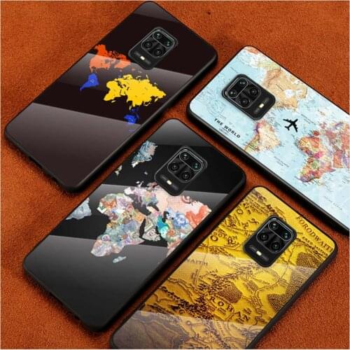 Tempered Glass Cover Travel World Map For Xiaomi Redmi Note 10 10S 9T 9S 9 8T 8 7 Pro Max Shockproof Shell Phone Case