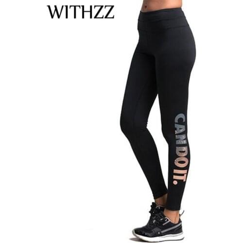 WITHZZ Elastic Leggings Letter Print Bronzing Women Leggins for Fitness Legins Workout Jeggings Sporting Athleisure Active Wear