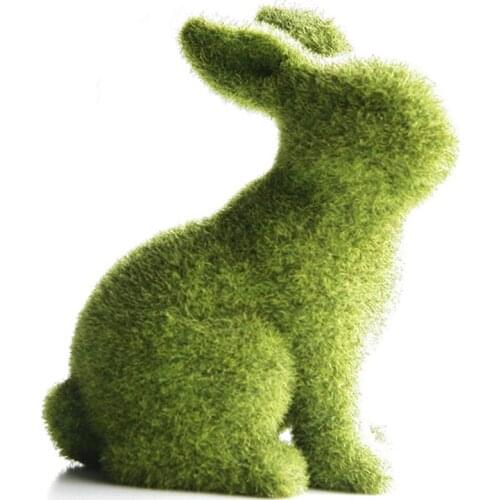 Flocking Cute Bunny Decor Artificial Moss Rabbits Easter Resin Eco-Friendly Creative Green Garden Decorations Decoration