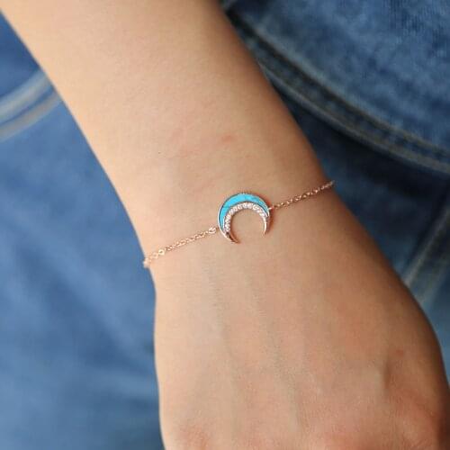 Blue turquoises Gem elegances 3 color Christmas gift link chain moon charm classic fashion horn charm women girl bracelet