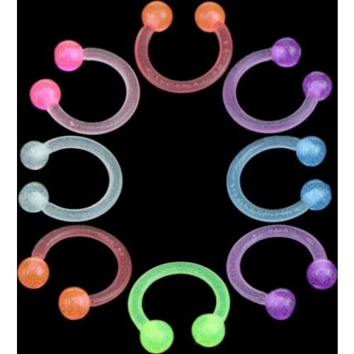10/20PCS Luminous Acrylic Tongue Ring For Women Ear Septum Nipple Piercing Bar Bell Navel Lip Eyebrow Piercing Nose Ring