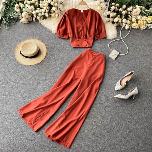 Two Piece Set Top And Pants New 2020 Fashion Solid 2 Piece Sets Womens Outfits Korean Ladies Casual Suit Set Roupas Femininas