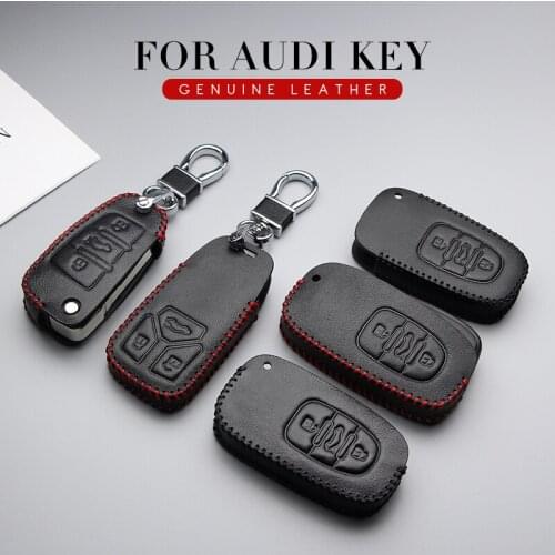 Leather Car Key Case Cover For Audi TTS TT MK3 8S A1 A3 8P A4 B7 B6 B9 B8 A5 A6 4F C6 A7 A8 Q3 Q5 Q7 Q8 R8 Key Ring Accessories
