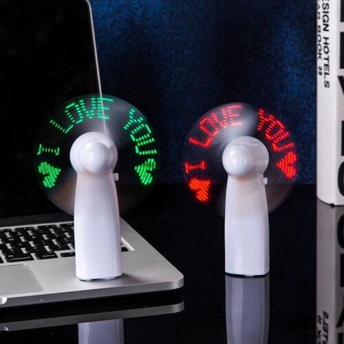 Creative Mini Hand-held Flashing Word Electronic Led Small Gifts Luminous Mini Fan Handheld Fan Personal Portable Air Cooler
