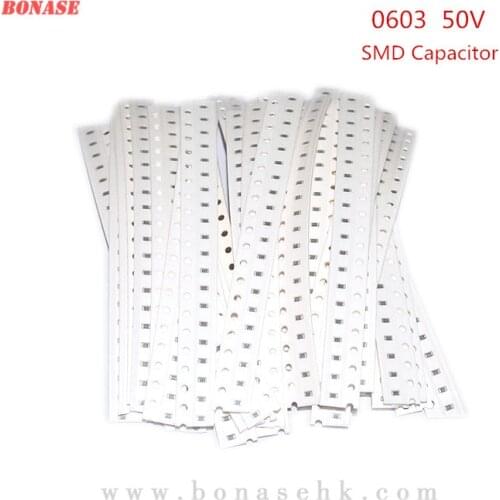 100pcs 0603 50V SMD Thick Film Chip Multilayer Ceramic Capacitor 5PF 5.6PF 6 6.8 7 8 8.2 9 10 12 15 18 20 22 24PF NF UF