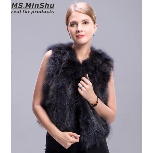 Ms.MinShu Raccoon Fur Vest Grey Short Winter Fox Fur Vest Sleeveless Women Raccoon Fur Coat Fashion Real Fur Vest for Girl