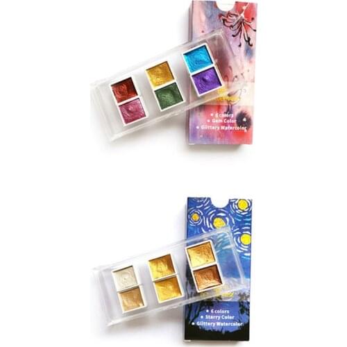 Handmade 6/12 Color Glitter Water Color Set Metallic Gold aquarela Pigment Paint Artist Painting Wholesale