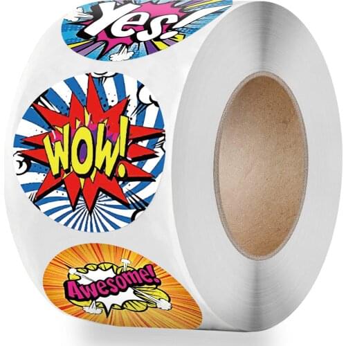 English Words Reward Sticker for Kids 500pcs/roll Cartoon Pattern Encouragement Child Cute Sticker Labels for Teacher Supplies