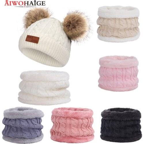 2019 NEW Knitted Cute Cap For Girls Boys Casual Solid Color Girls Hat Baby Cap Baby Hat Pompon Winter Scarf Children Hat