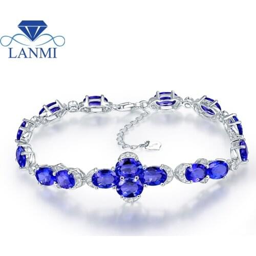 Wholesale Real Solid 18K White Gold Natural Blue Sapphire Bracelet Charming Bangle Diamond Jewelry Loving Fine Jewelry Gift
