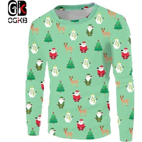 OGKB Lady New 3D Printed Lovely Coat Santa Claus And Snowman Mini Tree and Elk Big Size 5XL Madam Sweatshirt