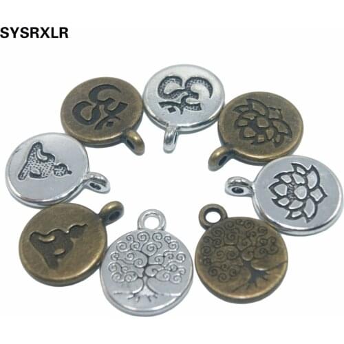 Wholesale 15 MM 20 PCS Lotus Life Tree OM Buddha Metal Zinc Alloy Charms DIY Bracelet Necklace Earring For Jewelry Making