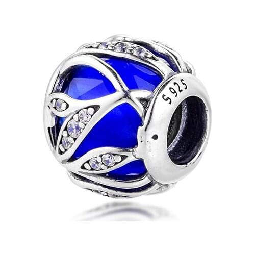 Fits For Pandora Charms Bracelets Natures Radiance Beads with Midnight Blue CZ 100% 925 Sterling-Silver-Jewelry Free Shipping
