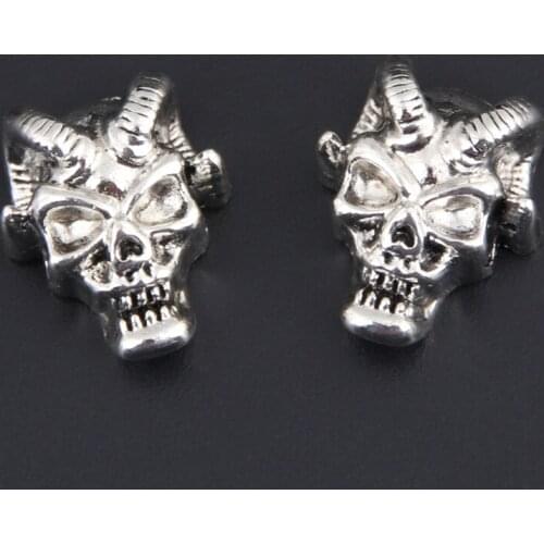 20pcs Silver Color 15x12.5mm Skull With Horns Charms Halloween Pendant Jewelry Making DIY Handmade Craft Accessories Wholesale