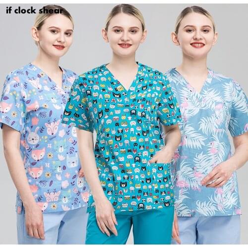 Beauty Salon Spa Work Uniforms Short-sleeve Health Services Working Shirt Tops Summer Pet Scrubs Costume Unisex Medical Clothes