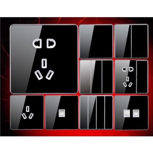 Home Hotel Luxury Glass Mirror Surface Wall Switch Socket 86x86mm Square TV PC USB Panel Socket