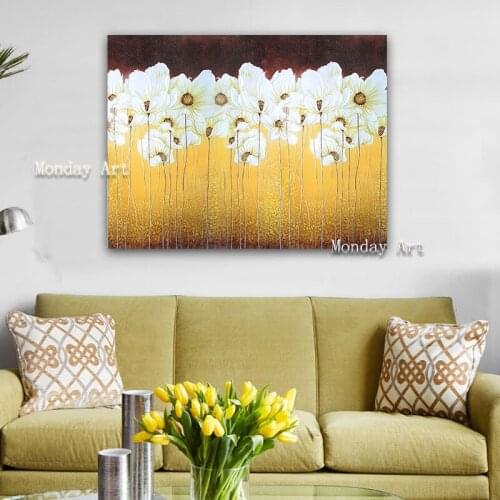 Hand Painted Textured Palette Knife white Flower Oil Painting Abstract Modern Canvas Wall Art Living Room office Decor Picture