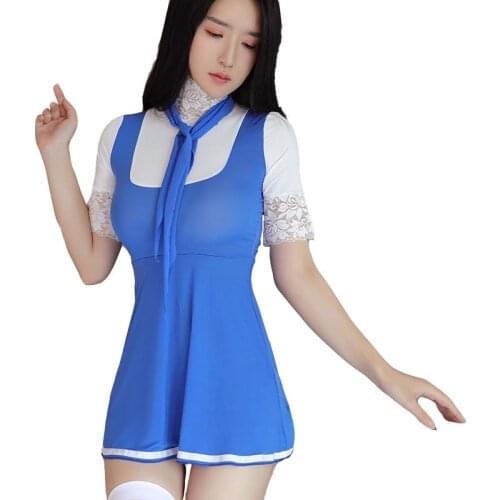 Sexy Lolita Japanese School Girl Uniform Role Play Outfit Lace Collar Fancy Mini Dress Lingerie Costume