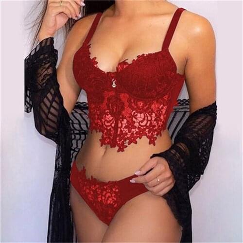Sexy Lingerie Set Women Transparent Lace Babydoll Open Bra Set Floral G-String Underwear Set Nightwear Bra And Panty Sets