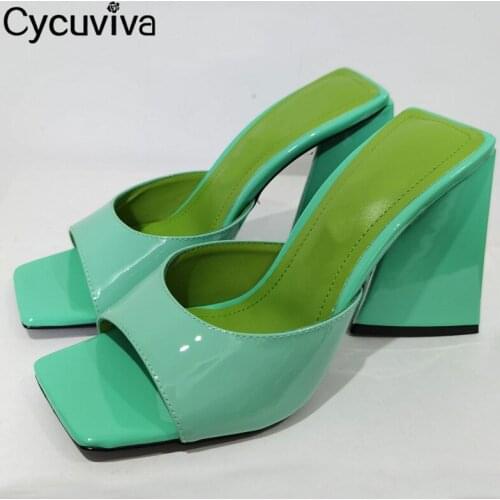 Summer High Heel Women Slippers Square Peep Toe Strange Heels Ladies Slides Brand Runway Party Dress Shoes For Women Sandalias