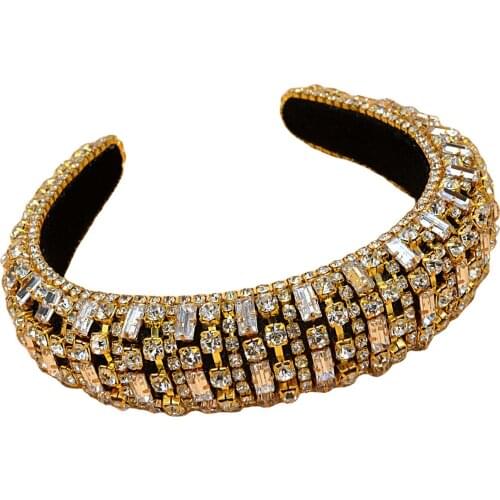 Style Baroque Rhinestone Geometric Wide-Brimmed Diamond Ball Korean Crystal Headband