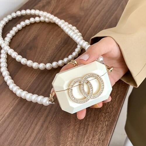 Super Mini Coin Purse Pearl Shoulder Strap Crossbody Bag For Women Cute Hard Box Shoulder Bag Brand Bags Women Lipstick Pouch