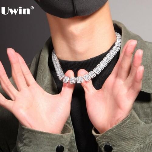 UWIN Fashion Jewelry 13mm Square Baguette Cubic Zirconia Necklaces Top Quality Hiphop Necklace Luxury Full Iced Out CZ Jewelry