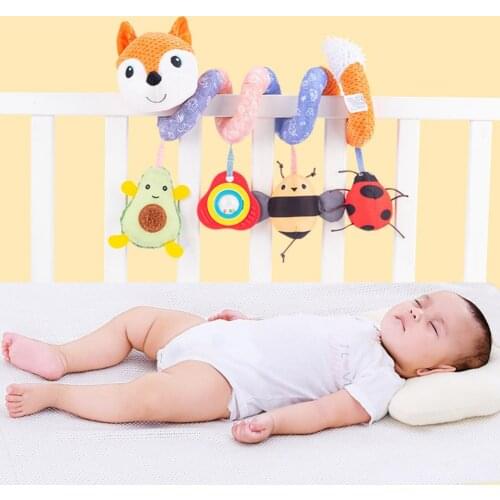 Cartoon Animal Fox Mobile Crib Bed Infant Sound Paper Spiral Plush Rattles Toy Musical Mobile Rattles Newborn Baby Gift