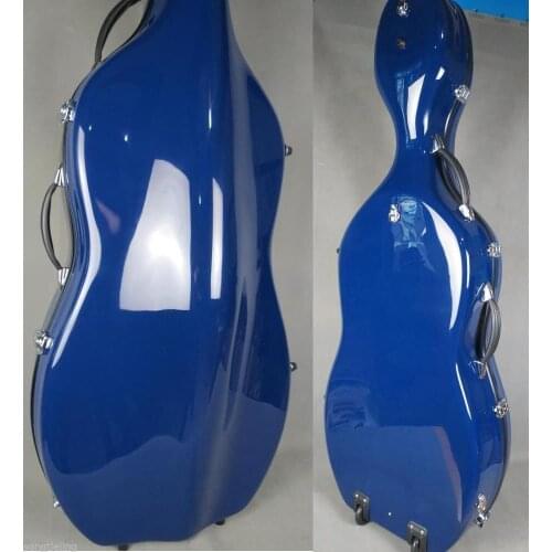 1pcs blue color hard fiberglass cello case 4/4,two wheells/straps