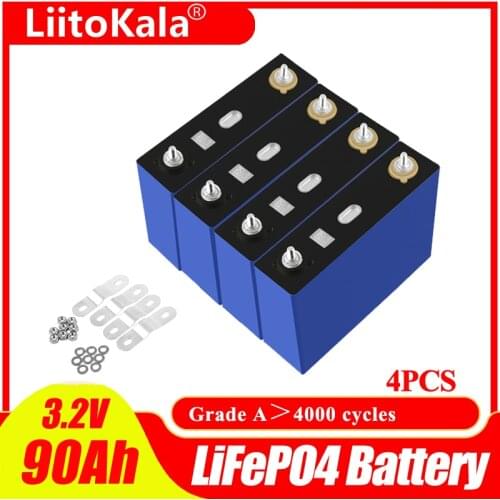4pcs LiitoKala Grade A 3.2V 90Ah Lifepo4 Battery CELL NEW for DIY 12V 24V 48V RV Pack Diy Solar EU US TAX FREE UPS or FedEx
