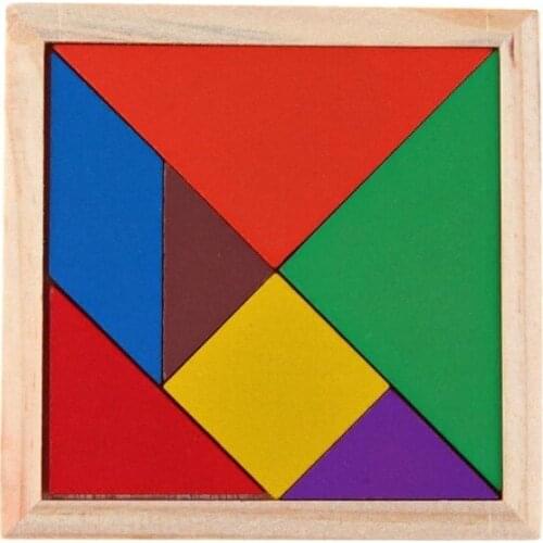 6sets/lot Wooden Tangram 7 Piece Jigsaw Puzzle Colorful Square IQ Game Brain Teaser Intelligent Educational Toys for Kids
