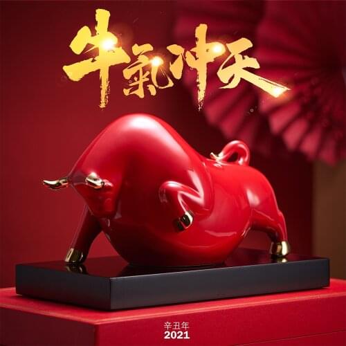 Office Decoration Accessories Feng Shui Lucky Gift Modern Home Decor Chinese Ornaments Red Cow Sculpture Living Room Decoration
