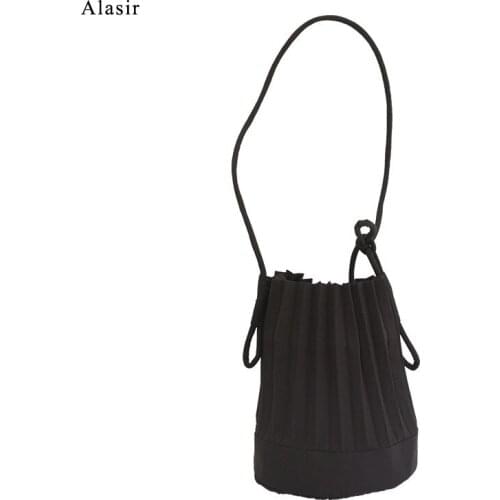 Alasir Pleated Bucket Bag Women Casual Shoulder Bags Hasp Pleated Crossbody Bag Solid Color Bucket Bag Female Messenger Bag