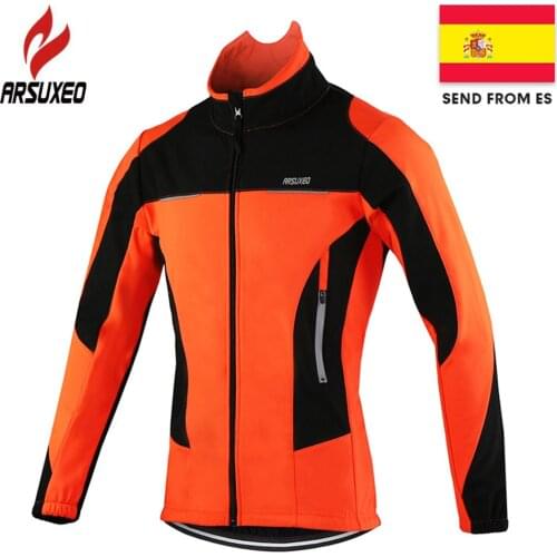 ARSUXEO Fleece Thermal Cycling Jacket Autumn Winter Warm Up Bicycle Clothing Windproof Windbreaker Coat MTB Bike Jerseys