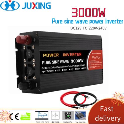 JUXING 3000W Car Power Inverter 12V To 220V Converter With AC Oultet and Display Pure Sine Wave Use for Vehicle， Home, Outdoor