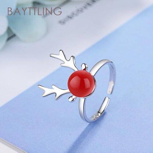 BAYTTLING 925 Sterling Silver Luxury Freshwater Pearl Elk Open Ring For Woman Fashion Glamour Wedding Jewelry Gift