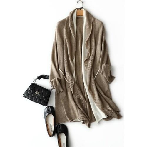 Designer Long Vintage Cardigan Ruffles V-Neck Open Stitch Solid Cashmere Sweater Women Warm Luxury Womens Clothing 2020