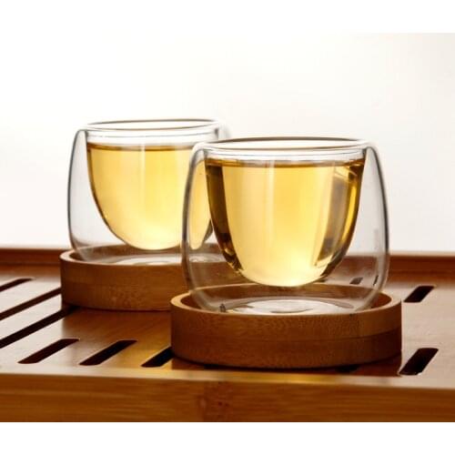 Nordic Style Bodum Design Double Deck cup Bamboo Tray Set Anti-hot Insulation Scented Tea Coffee Teacup Cup Copo Taza Bardak