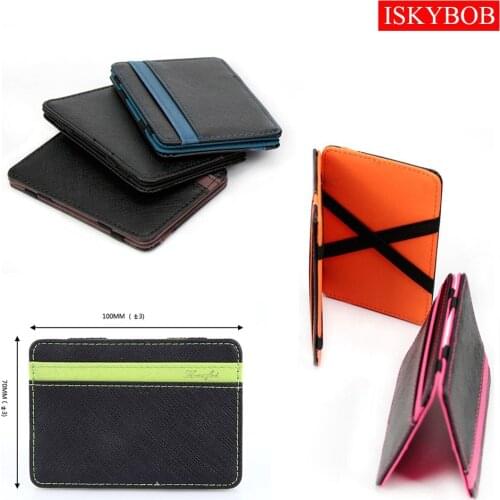 ISKYBOB New Hot Sale Unisex Leather Magic Money Clips Wallet Para Carteras Card & ID Holder Clamp Money Case With Elastic Band