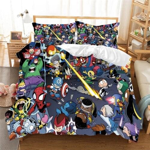 3D Cartoon The Avengers Bedding Sets Iron Man Thor Captain America Duvet Covers Queen King Sizes Comforter Cover Set (NO sheet)