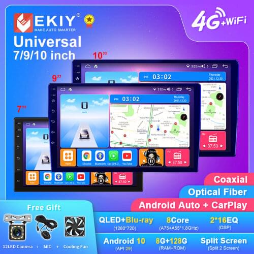 EKIY QLED DSP Android 10 Universal Car Radio 6G+128G Stereo 2din DVD GPS Navigation Multimedia Video Player BT CarPlay Autoradio