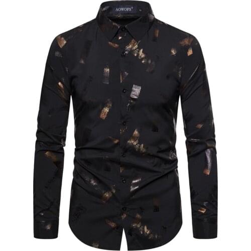 Black Bronzing Print Shirt Men Camisa Masculina 2020 Brand Slim Fit Long Sleeve Tuxedo Dress Shirt Men Nightclub Wedding Shirts
