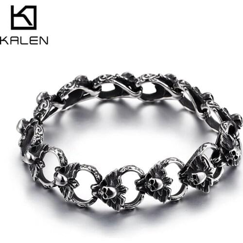 Kalen New Punk Skull Charm Bracelets Men Stainless Steel Link Chain Bracelet & Bangle Male Rock Dropshipping Jewelry