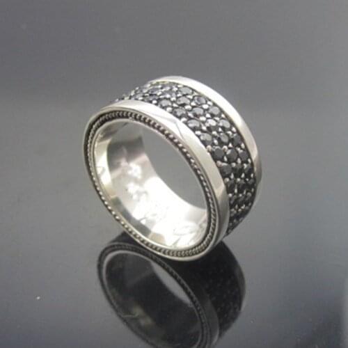 Solid 925 Sterling Silver Mens Jewelry Black Diamond Pave Band Ring Design Jewelry Men Ring Fathers Day Gifts