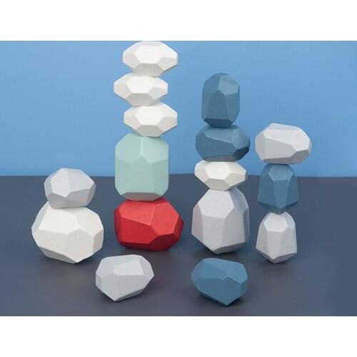 DIY Wooden Stones Jenga Set Rainbow Game Balancing Building Blocks Wood Toy Montessori Toy Creative Nordic Style Stacking Gifts