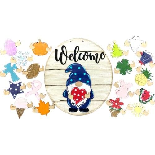 New Fashion Design Wood DIY Seasonal Welcome Sign With Interchangeable Front Door Porch Pendant Home Decoration